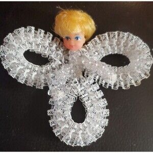 Vintage Handmade Beaded Pixie Angel Christmas Ornament 1960s 1970s 5"